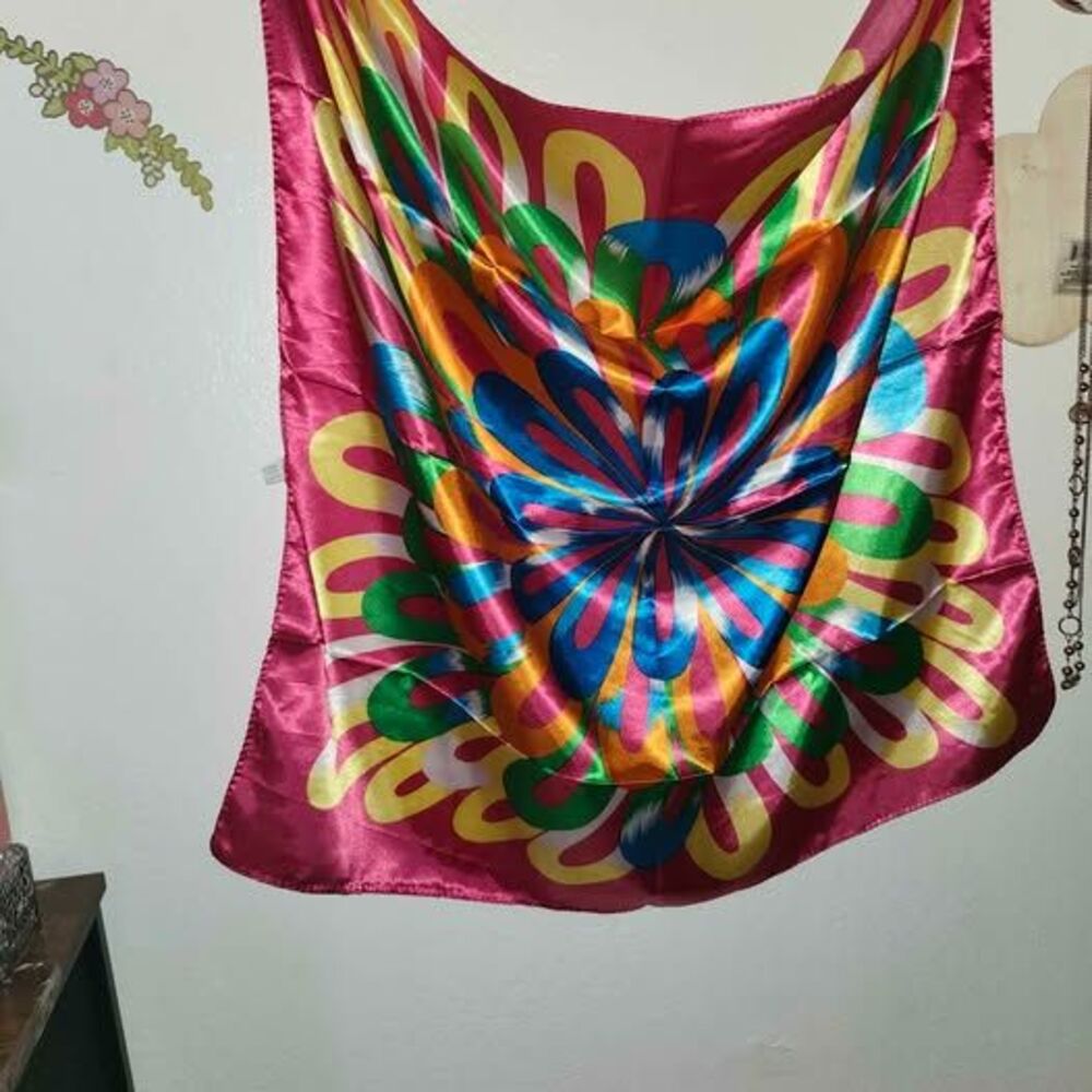 Floral Satin Look Square Large Scarf